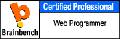 certification logo (Brainbench.com); Russell Hess is a certified Web Programmer
